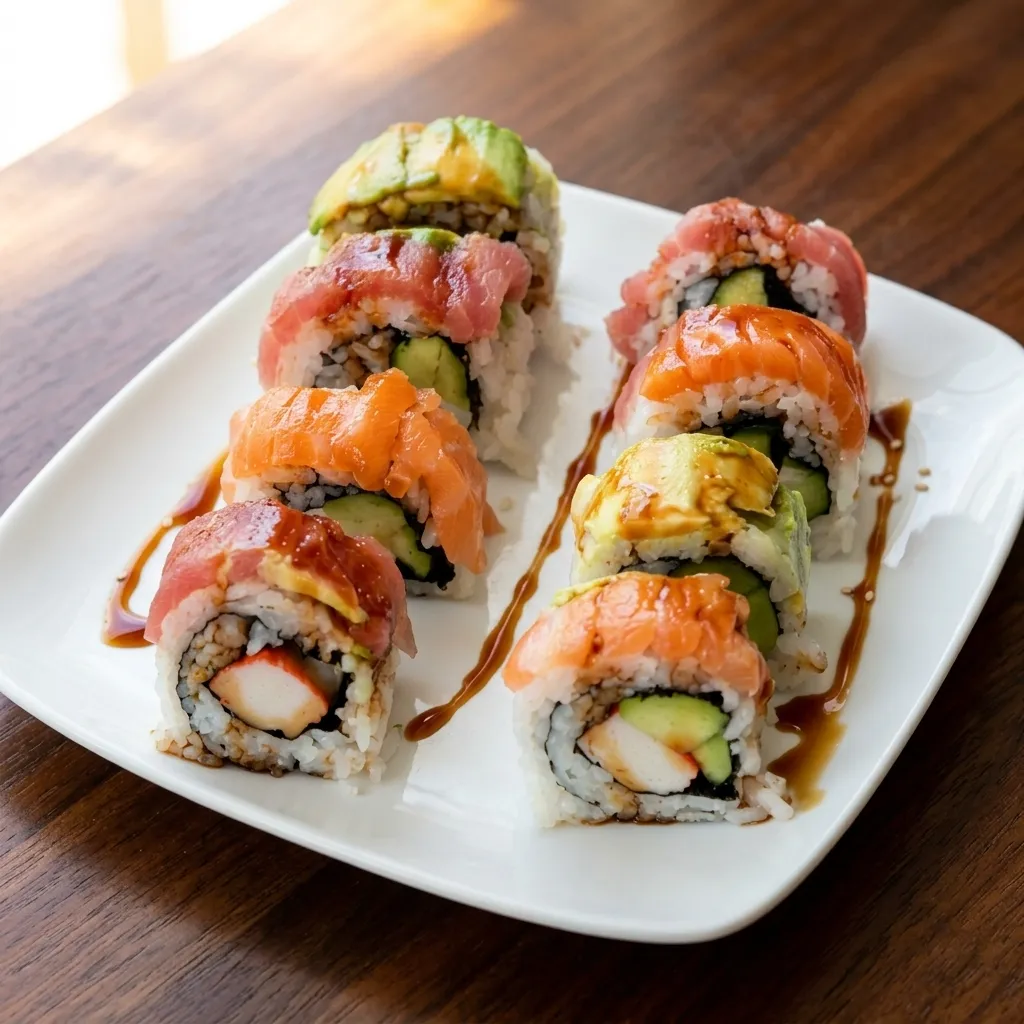 Rainbow roll sushi at Watta Sushi in Winnipeg, MB